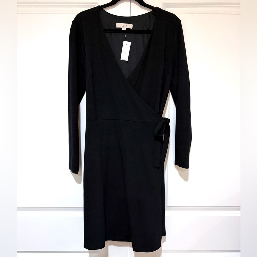 LOFT Elegant Black Long Sleeve Wrap Dress NWT SZ L